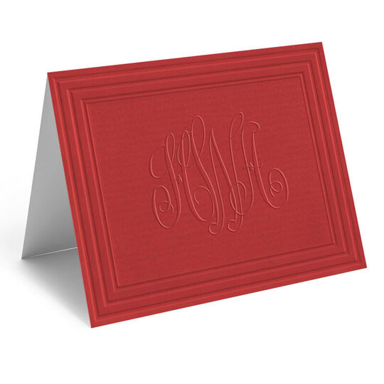 Red Monogram Frame Folded Note Cards - Embossed